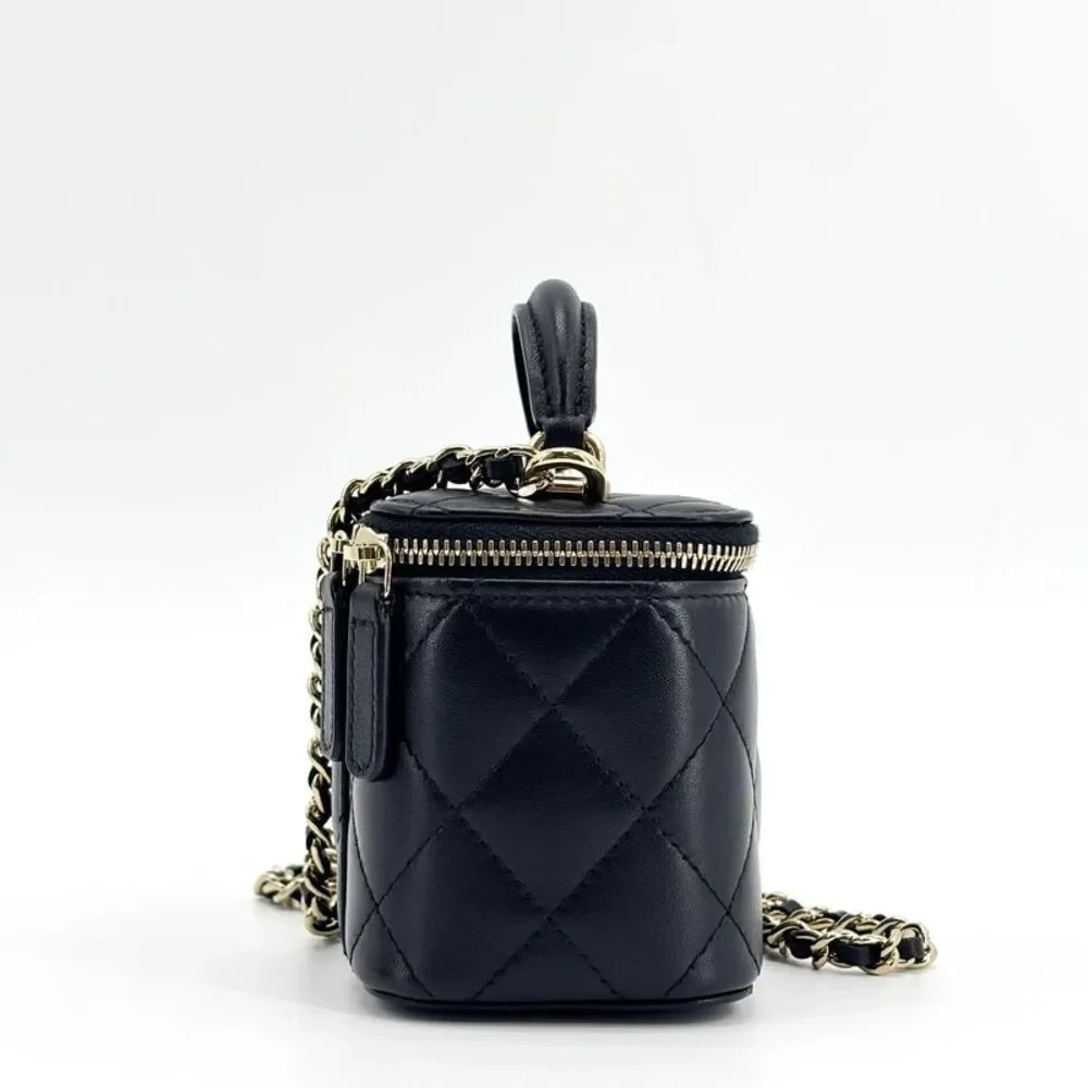 Chanel Classic Top Handle Mini Chain Vanity Bag Lambskin Black Gold Hardware